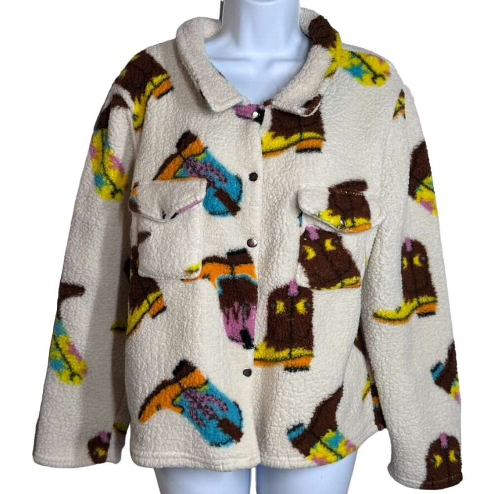 Weekending Cowboys Boot Sherpa Jacket Snap Button… - image 1